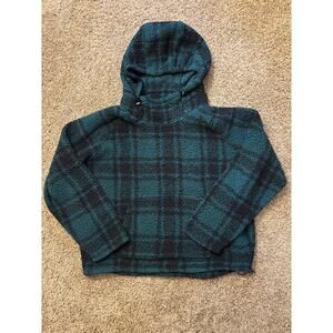 Pink Victoria Secret Fuzzy Sherpa Plaid Hoodie Green/Black Womens Size XL